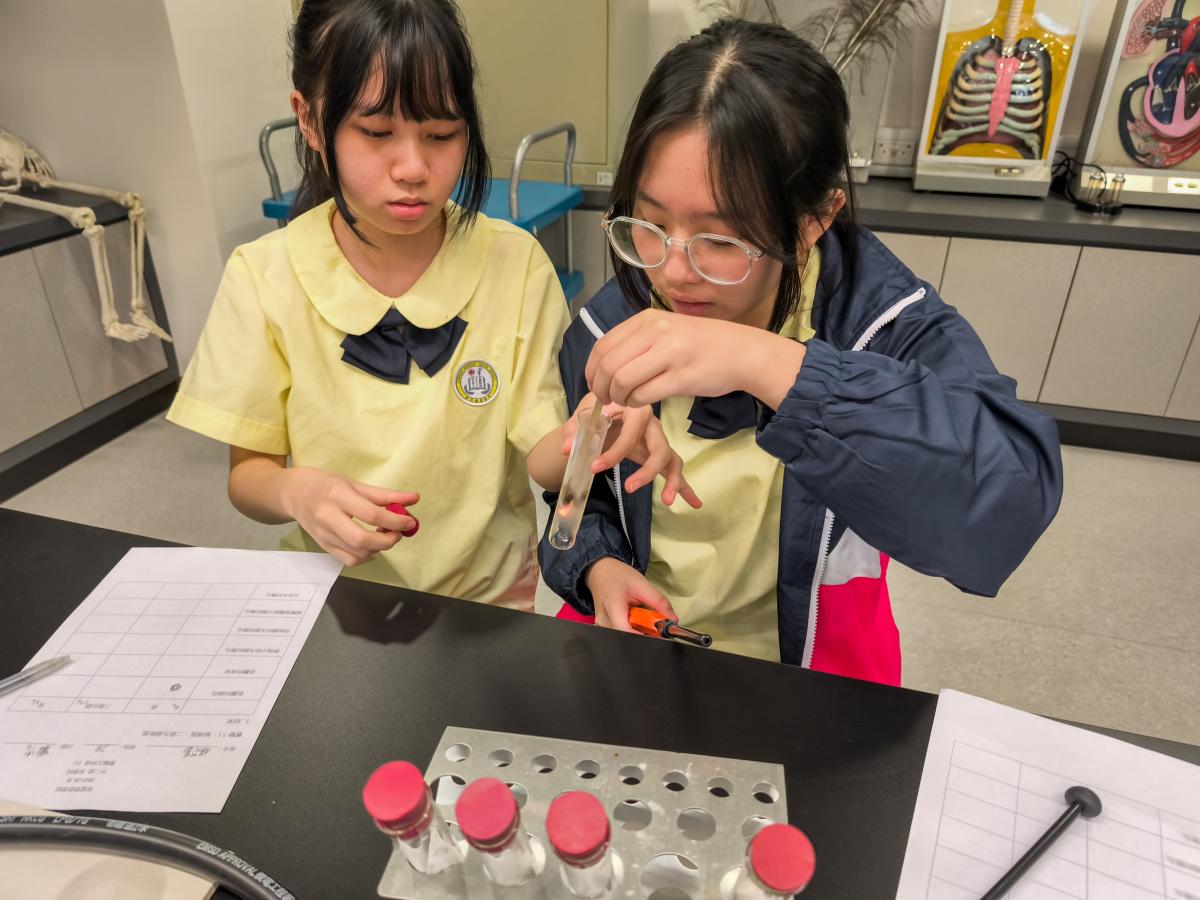 學生認真進行科學實驗